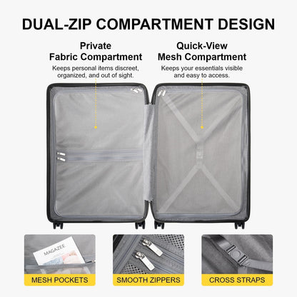 Checked Luggage 24 Inch Suitcase Hand Luggage Lightweight 100% PC Micro-Diamond Textured Design, Medium Size with Wheels, TSA Approved Hard Shell for Women Men for Travel(66Cm, 65,Dark Grey)