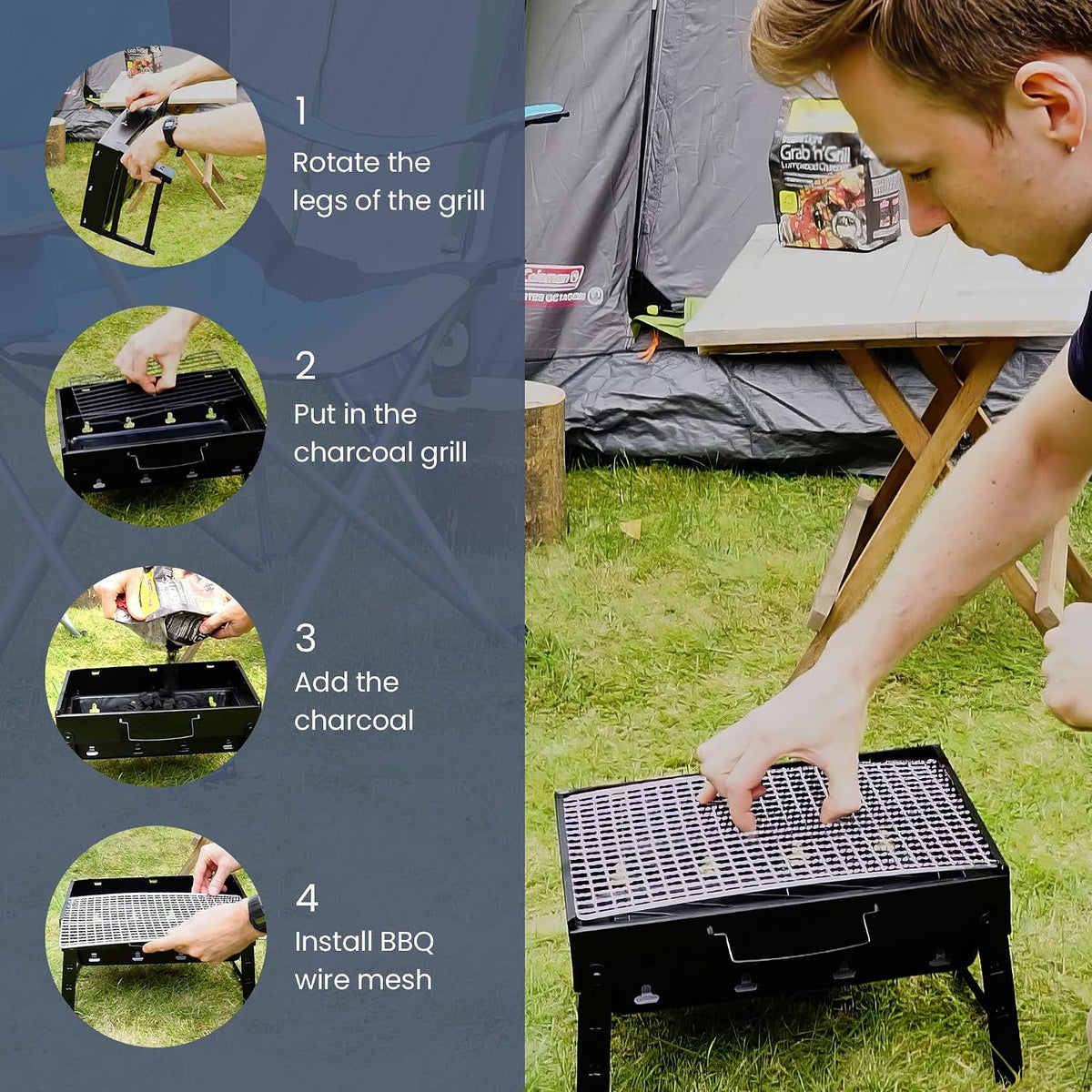 Small BBQ Portable Charcoal Grill | Camping Table Top Foldable BBQ