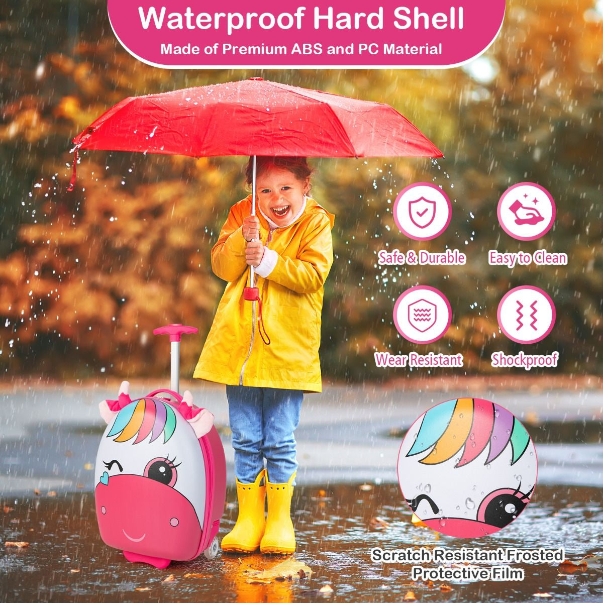 Kids Luggage with Light-Up Wheels and Telescopic Handle