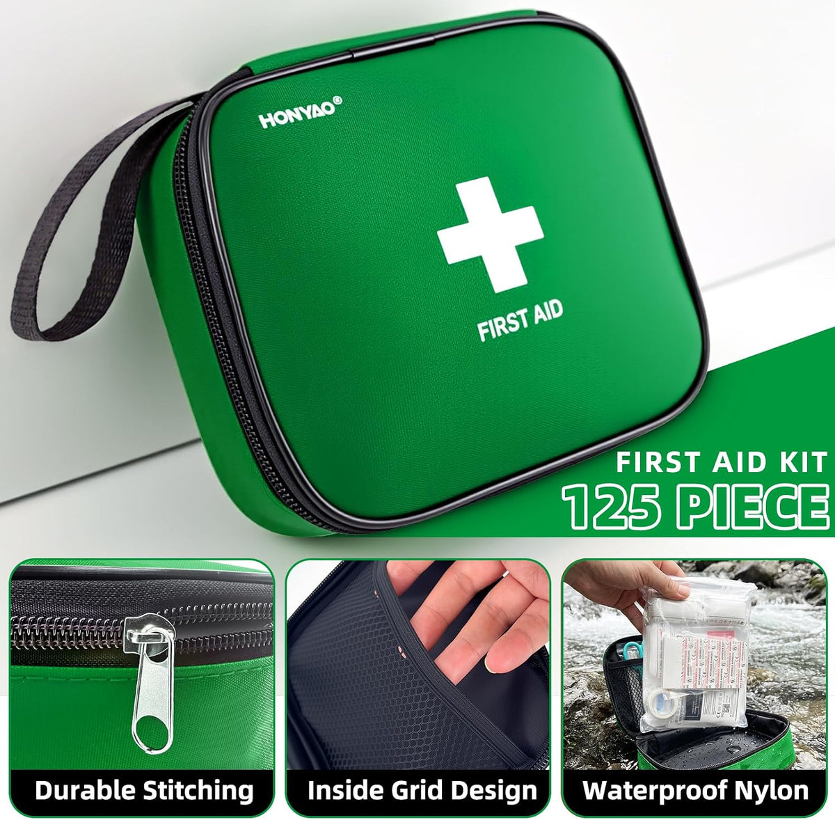 125 Pcs First Aid Kit Waterproof, Portable Survival Kits, Emergency Compact First Aid Bag - Safety Essentials for Travel Camping Car Home Outdoor Workplace Kids Hiking Motorbike Cycling
