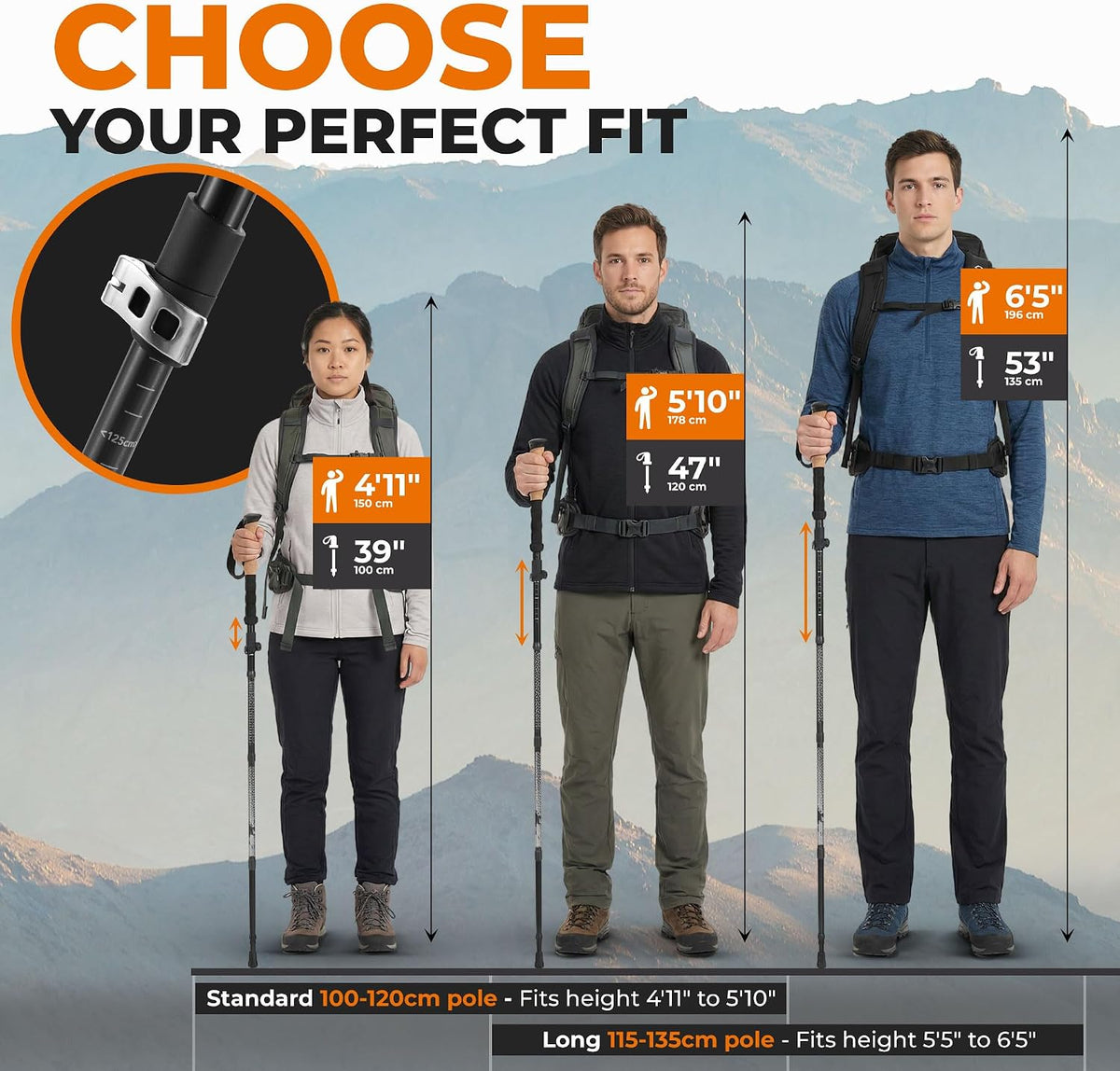TREK-Z Walking Poles - Foldable Trekking Poles for Men & Women - Adjustable Nordic Walking Sticks, Hiking Sticks & Collapsible Hiking Gear