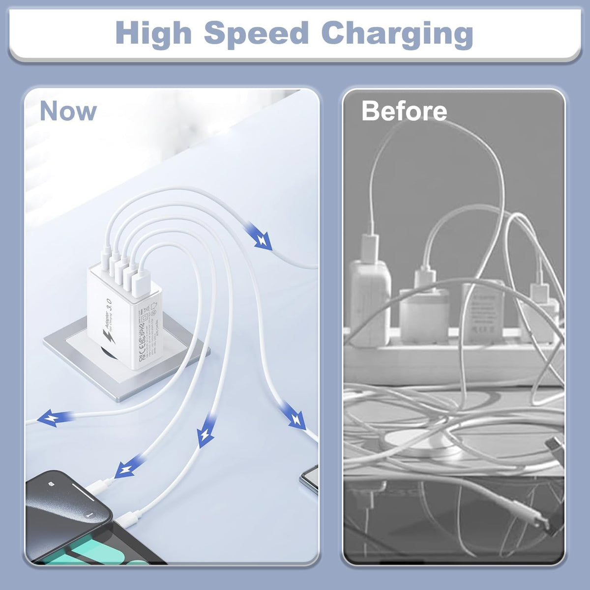 EU Travel Adapter Charger, European Plug Adapter Fast Charging with 2 USB C&3 USB A, 50W European Wall Adaptor Eu Adaptor Plug Fast Charger Compatible with Iphone 18 Pro 17 16 15, Samsung Galaxy S25