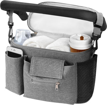 Pram Bag,Upgraded Pram Organiser with Touch Screen Phone Pocket,Stroller Organizer with 2 Mesh Bag and Adjustable Shoulder Strap,Baby Pushchair Organiser for Diapers,Wipes,Bottles,Keys(Black)