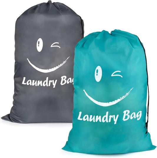 2 PCS Travel Laundry Bags, 24" X 36" Portable Large Laundry Bag (Grey,Blue)