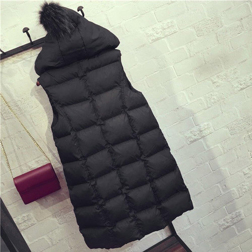 Women Long Cotton Padded Waistcoat Coat Hooded Vest Gilet Jacket Winter Parka Ladies Warm Quilted Padded Lightweight Trench Outwear Long Sleeve Tops Cardigan