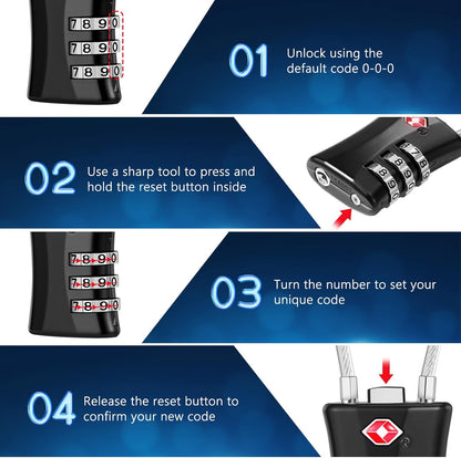 TSA Luggage Lock 2 Pack, 3 Digit Combination, Black