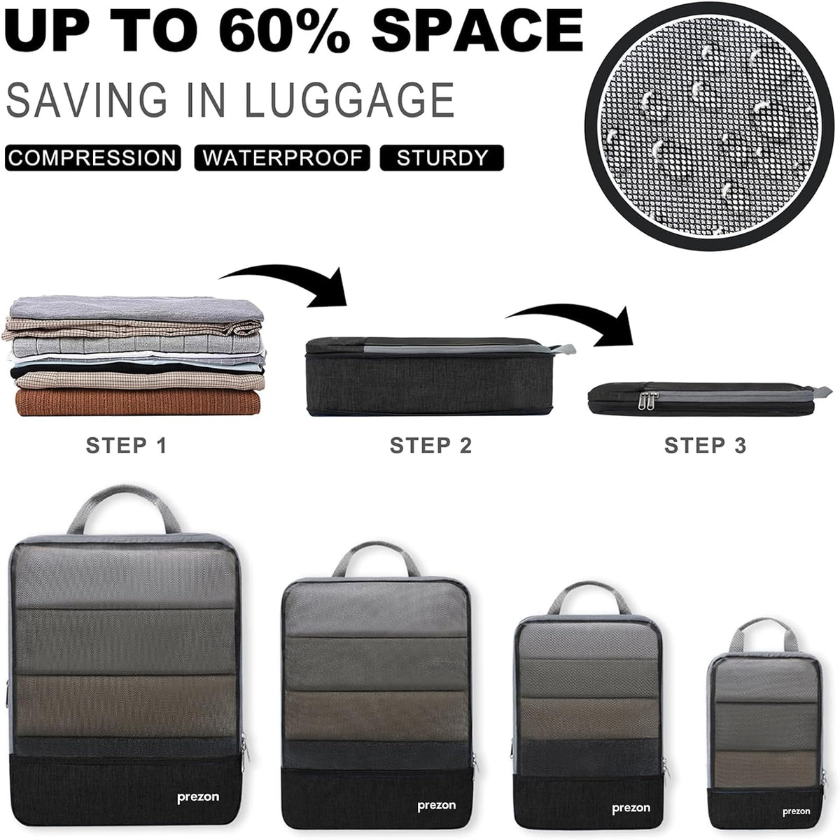 Compression Packing Cubes, Luggage Organiser Set, Extensible Suitcase Organiser, Packing Organisers for Suitcases, Packing Cubes for Travel or Home Storage