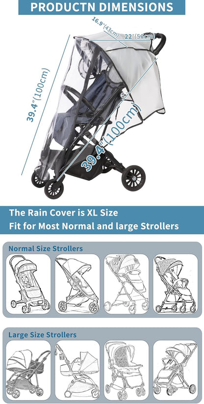 Universal Rain Cover for Pushchair, Pram Rain Cover for Stroller Buggy, Baby Travel Weather Shield with Two-Way Zipper Open on Front, All Seasons Rain Wind Snow Winter Protection