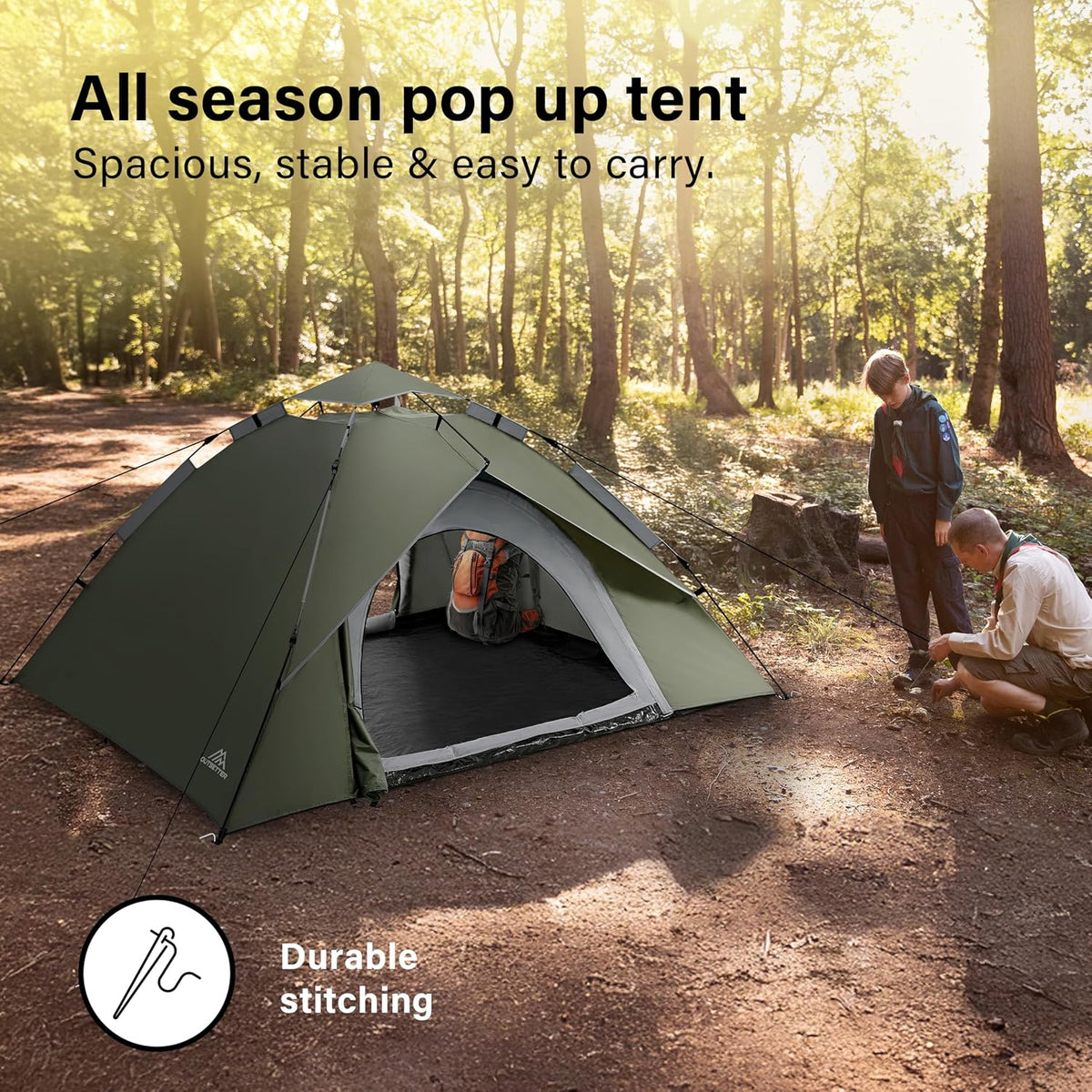 Camping Tent Pop Up, 3-4 Man Automatic Instant Tent Ultralight Dome Tent 4 Seasons, 2 in 1 Double Layers with Removable Outer & Carry Bag for Camping Hiking