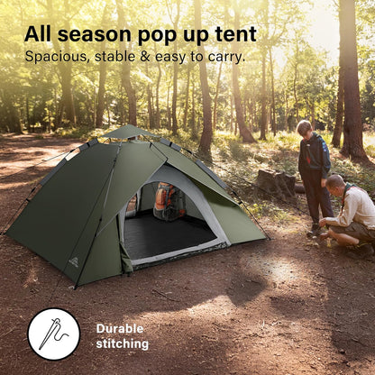 Camping Tent Pop Up, 3-4 Man Automatic Instant Tent Ultralight Dome Tent 4 Seasons, 2 in 1 Double Layers with Removable Outer & Carry Bag for Camping Hiking