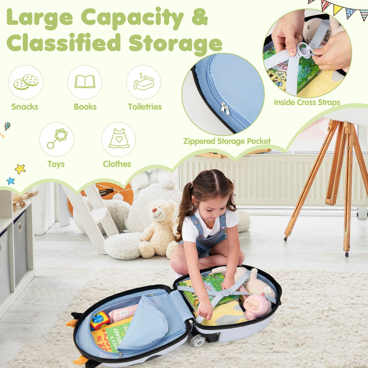 Kids Luggage with Light-Up Wheels and Telescopic Handle