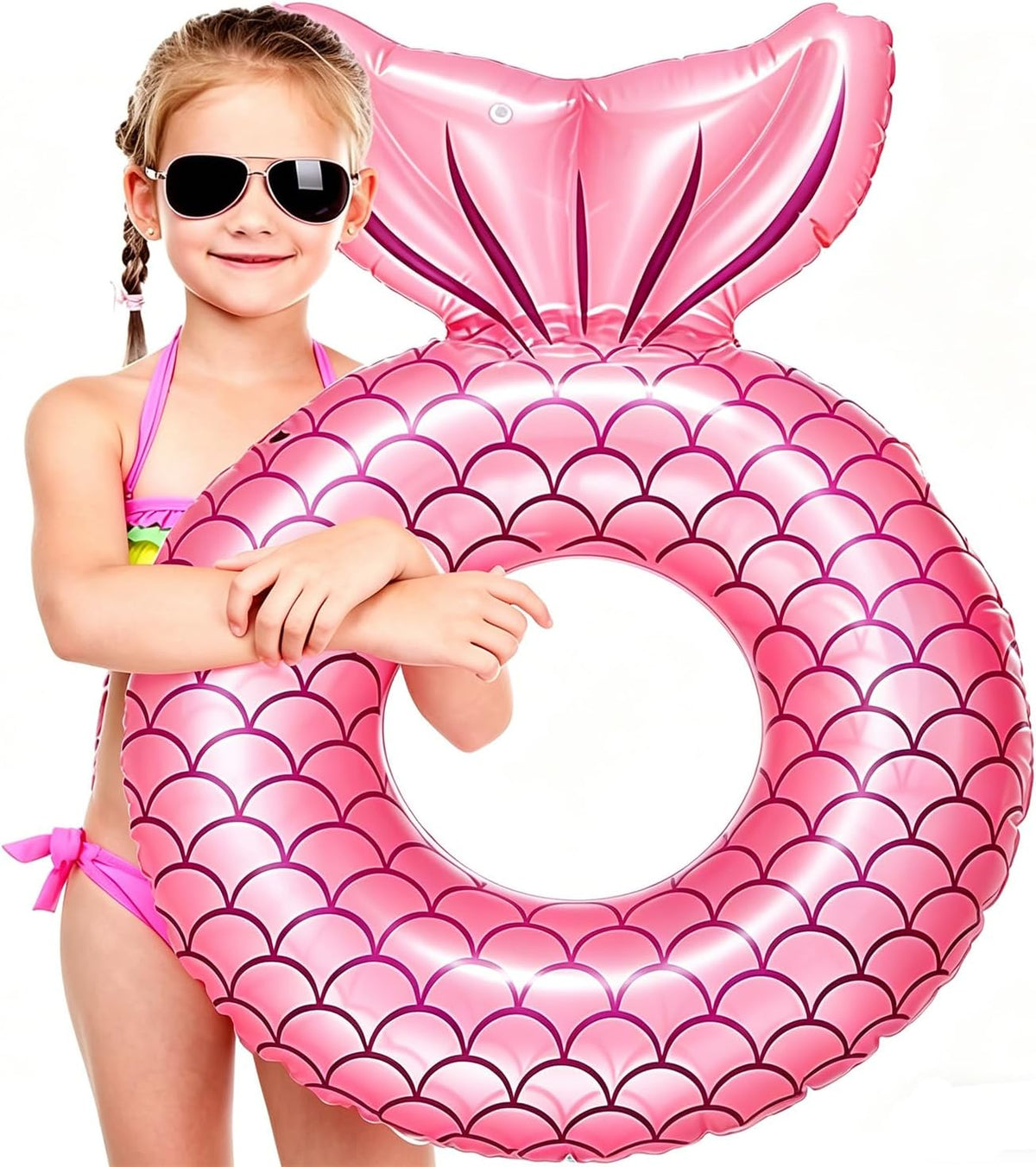 Mermaid Pool Inflatables Swimming Rings for Adults, 90Cm Pool Swimming Float Cute Pool Float Tube Rings Pool Floaties for Women Summer Beach Pool Party Water Sport