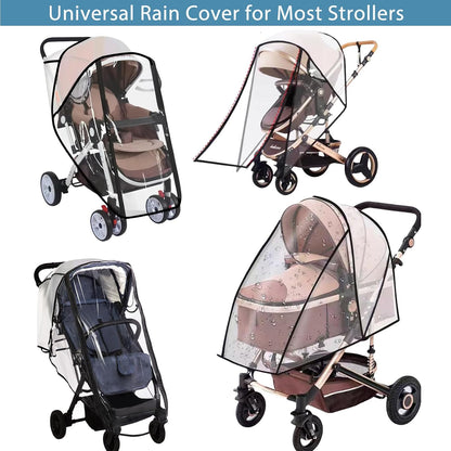 Universal Rain Cover for Pushchair, Pram Rain Cover for Stroller Buggy, Baby Travel Weather Shield with Two-Way Zipper Open on Front, All Seasons Rain Wind Snow Winter Protection