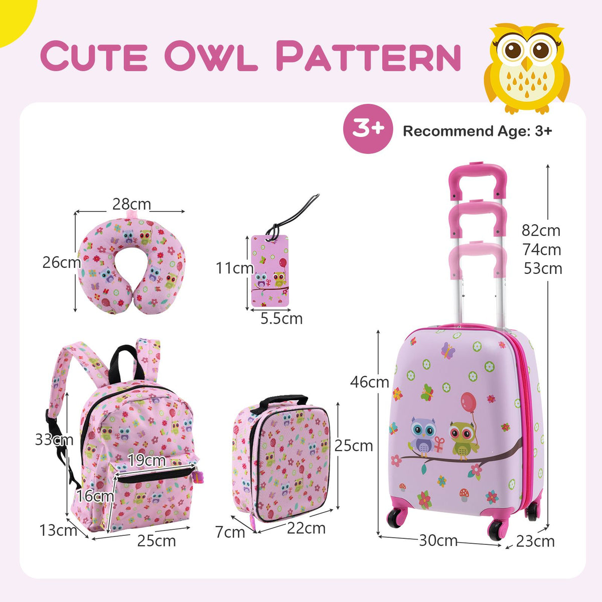 5 Piece Kids Luggage Set Carry-On Children Rolling Suitcase Set with Backpack