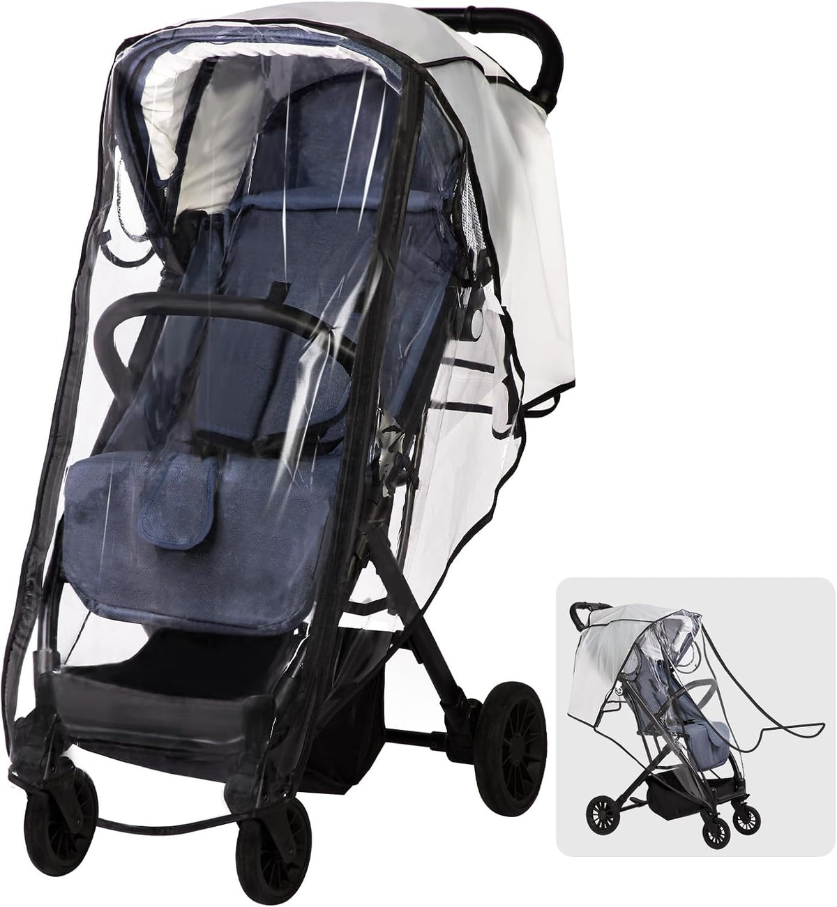 Universal Rain Cover for Pushchair, Pram Rain Cover for Stroller Buggy, Baby Travel Weather Shield with Two-Way Zipper Open on Front, All Seasons Rain Wind Snow Winter Protection