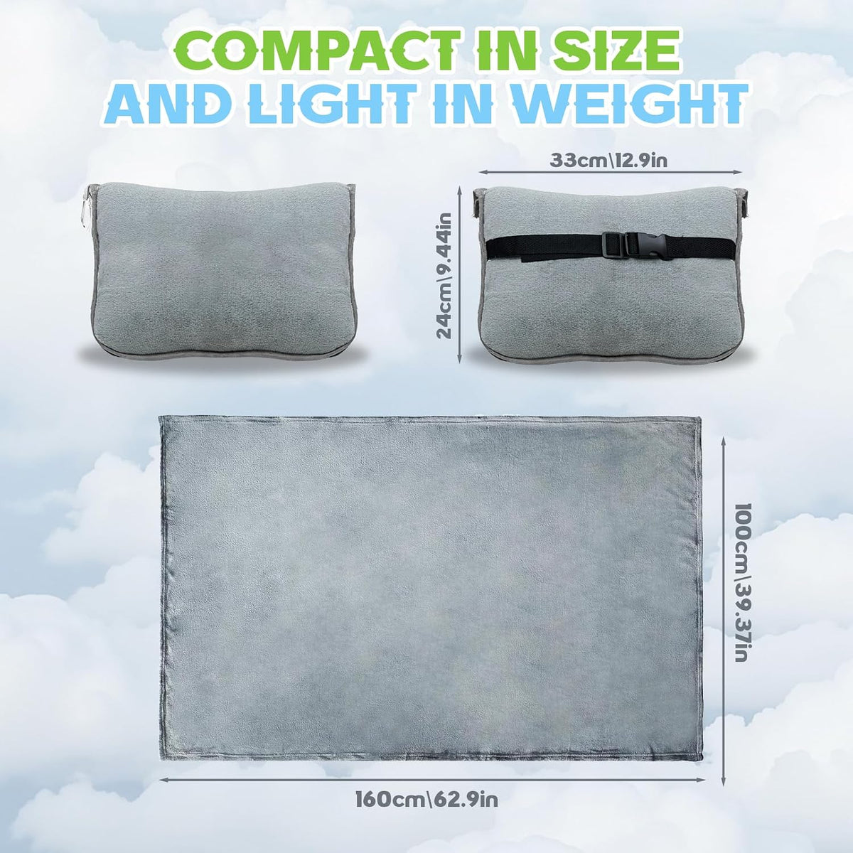 2 in 1 Travel Blanket and Pillow, Soft Micro Plush Portable Airplane Blanket, Ultralight Travel Blanket, Compact Foldable Flannel Blanket for Flights, Car, Business Trips