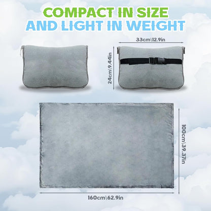 2 in 1 Travel Blanket and Pillow, Soft Micro Plush Portable Airplane Blanket, Ultralight Travel Blanket, Compact Foldable Flannel Blanket for Flights, Car, Business Trips