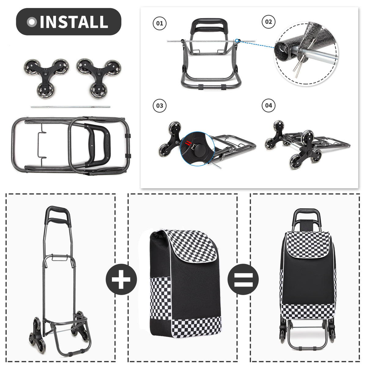 Kono 6 Wheel Push Shopping Trolley