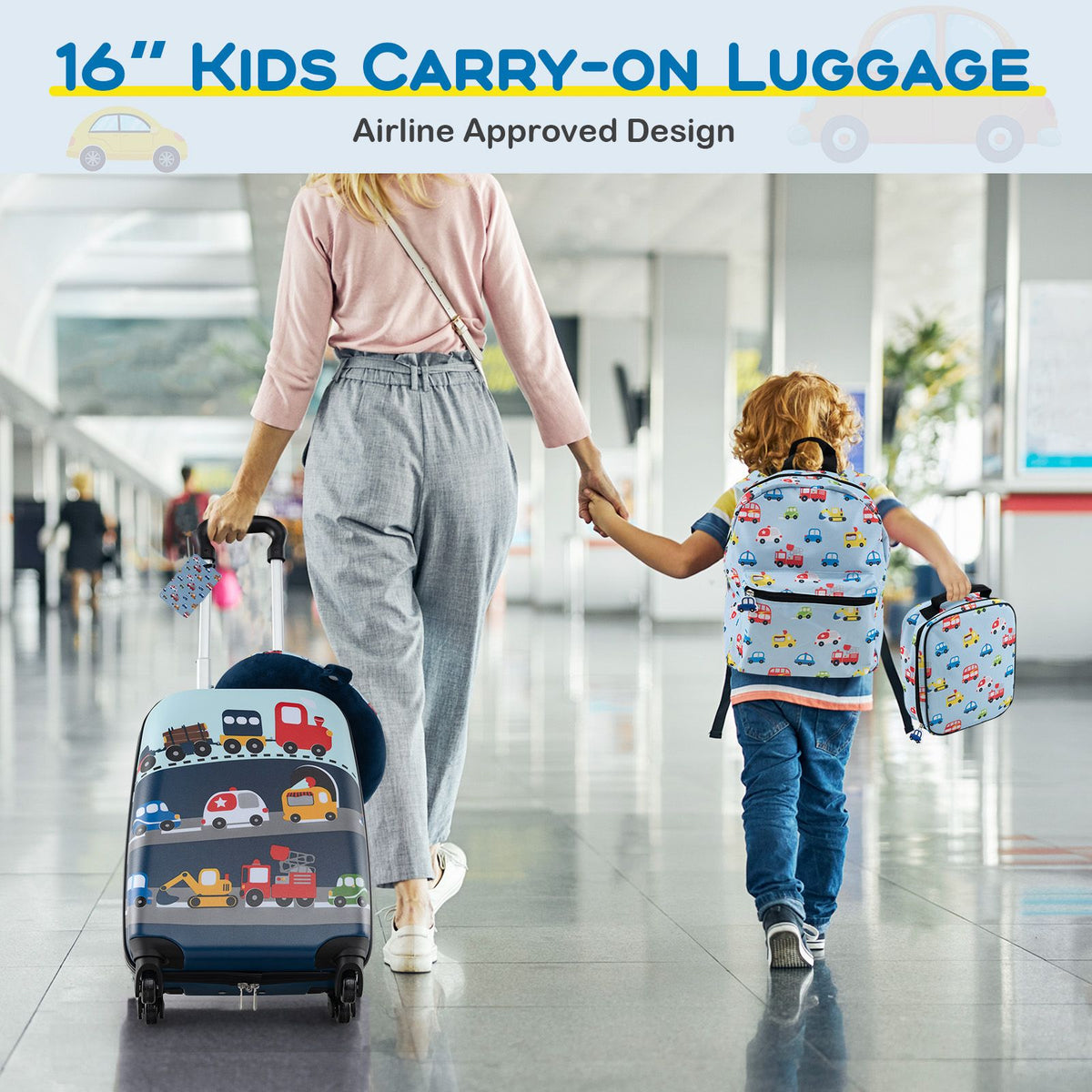 5 Piece Kids Luggage Set Carry-On Children Rolling Suitcase Set with Backpack