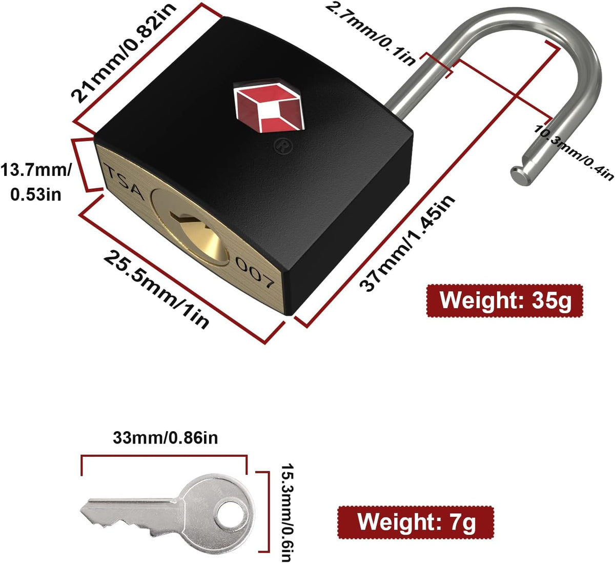 TSA Luggage Locks with Keys, [4 Packs][8 Keys]  Key Travel Locks, Suitcase Padlock for Luggage, Keyed Luggage Locks Brass for Gym Lockers, Laptop Bags,Travel Suitcases（Black