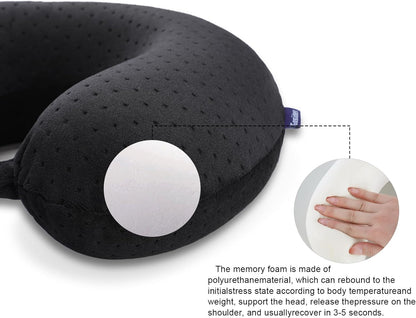 Travel Neck Pillow Memory Foam Airplane Pillows, Black