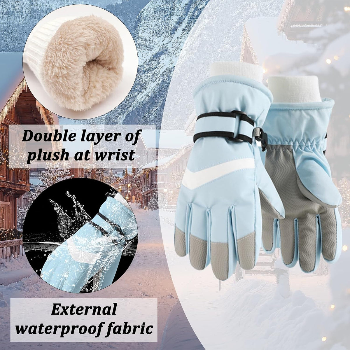 Kids Fleece Lined Warm Ski Gloves Winter Thermal Waterproof anti Slip Gloves for Age 4-12 Children for Snow Snowboarding Sledding Cycling