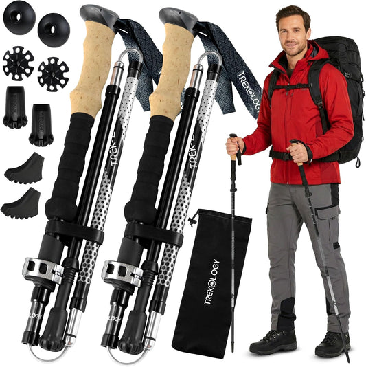 TREK-Z Walking Poles - Foldable Trekking Poles for Men & Women - Adjustable Nordic Walking Sticks, Hiking Sticks & Collapsible Hiking Gear
