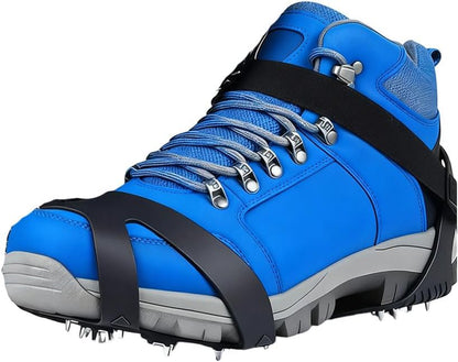 Crampons Ice Cleats Traction with 2 Adjustable Straps, 11 Spikes Ice Grips for Shoes and Boots, Anti-Slip Crampons for Hiking Boots for Walking Hiking Climbing on Snow & Ice, M/L/XL