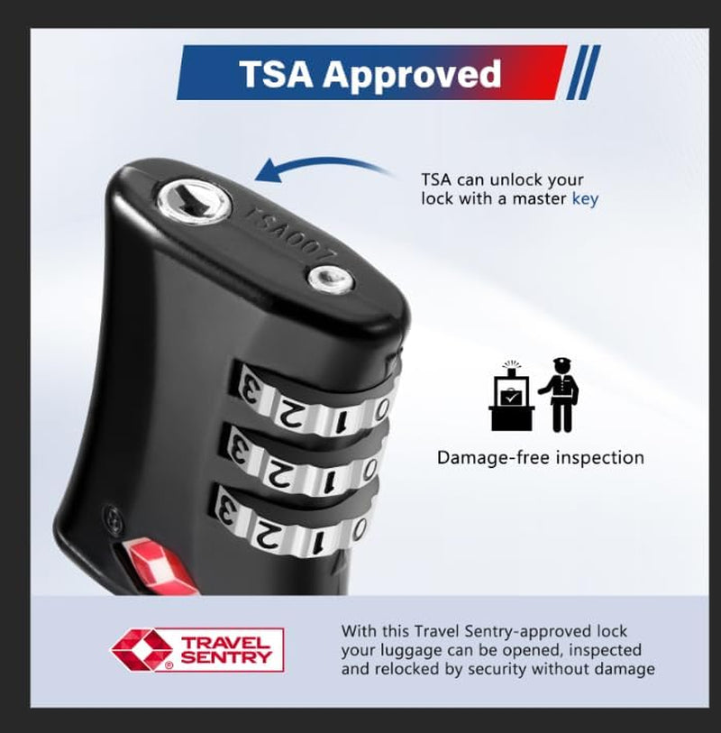 TSA Luggage Lock 2 Pack, 3 Digit Combination, Black