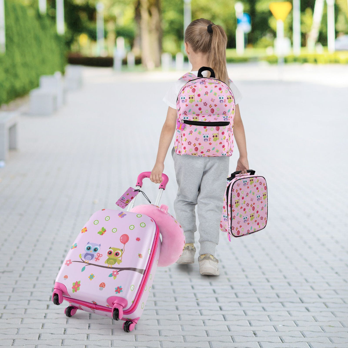 5 Piece Kids Luggage Set Carry-On Children Rolling Suitcase Set with Backpack