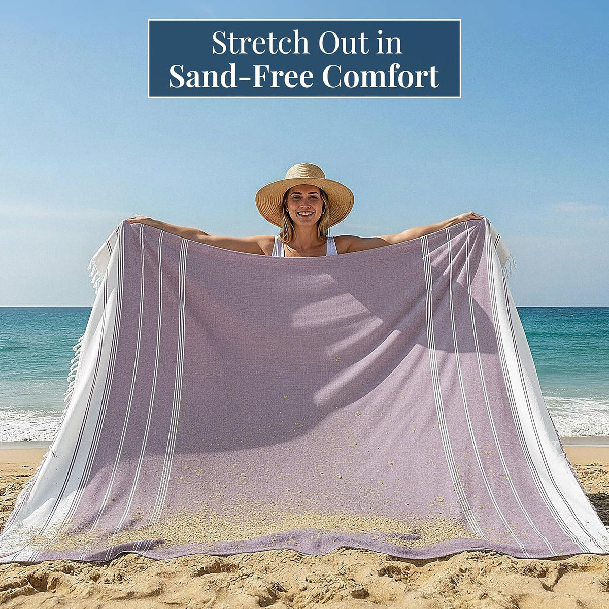 Extra Large Turkish Cotton Beach Towel Blanket – Jumbo Sand-Free Quick Dry Travel Blanket – Oversized 208X208 Cm Towel for Camping, Beach & Picnic - Regal Orchid
