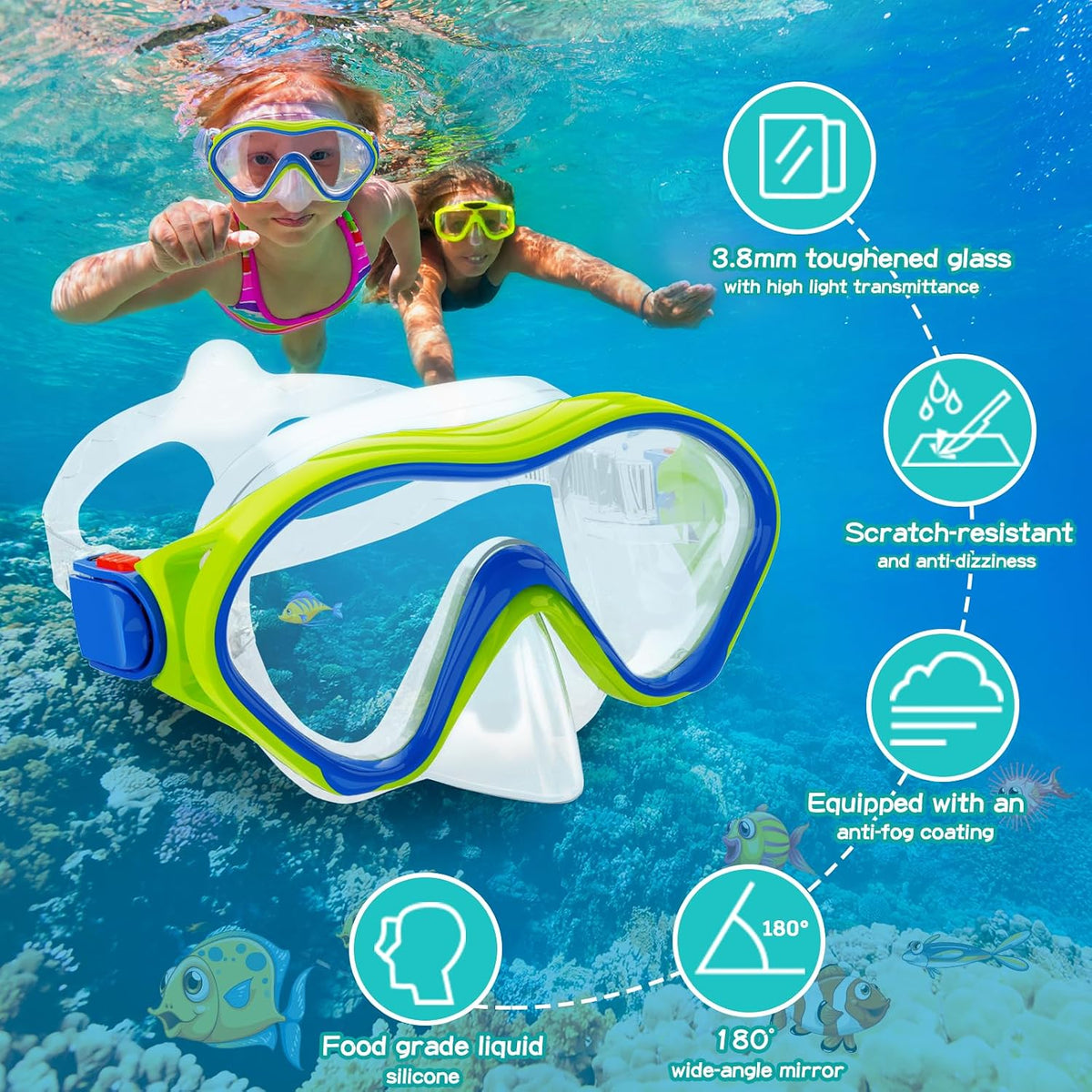 Snorkeling Gear for Kids with Foldable Silicone Full Dry Snorkel, Kids Snorkel Set anti Leak Youth Junior Snorkeling Package Diving Mask Soft Tube with Mesh Bag Swimming Goggles