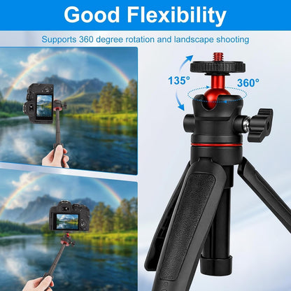 Mini Camera Tripod Selfie Stick Travel Tripod Compact Phone Holder, Black