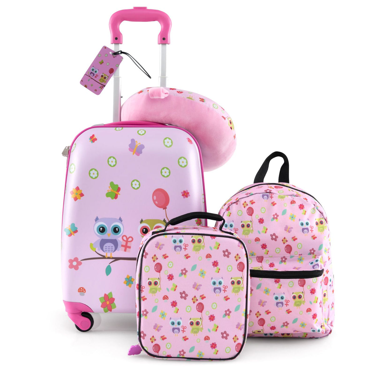 5 Piece Kids Luggage Set Carry-On Children Rolling Suitcase Set with Backpack