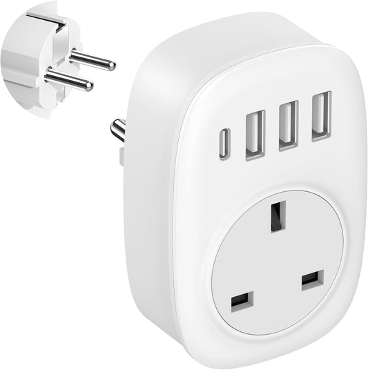 UK to European Plug Adaptor - UK to EU Plug Adapter Euro Europe European Schuko USB C Travel Charger with USBC Type C for France Germany Spain Greece Poland Iceland (Type E/F)
