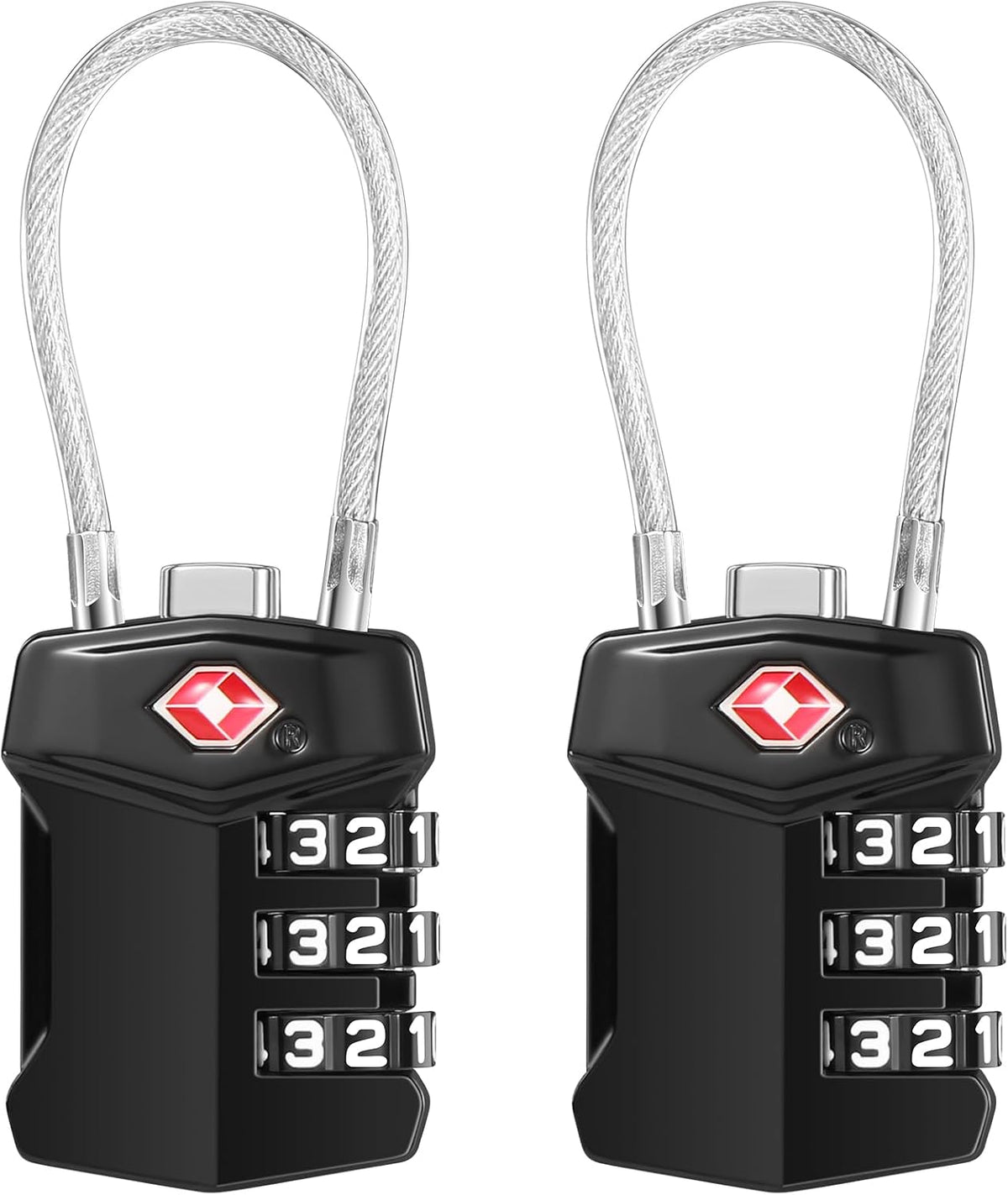 TSA Luggage Lock 2 Pack, 3 Digit Combination, Black