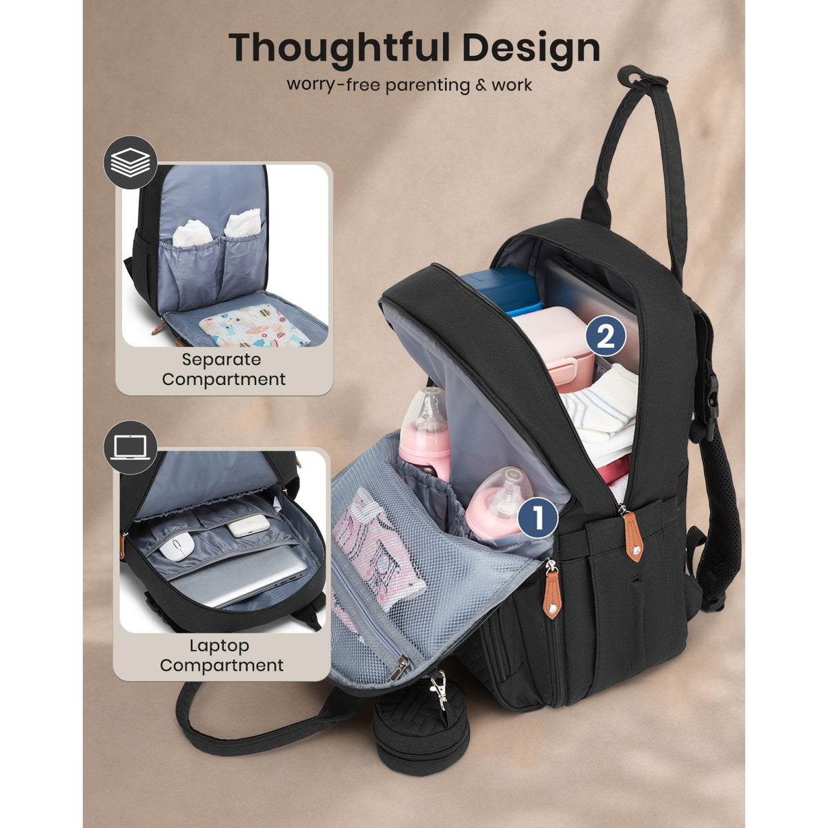 Kono 3-in-1 Mummy Nappy Backpack with Changing Mat & Insulated Pacifier Pouch