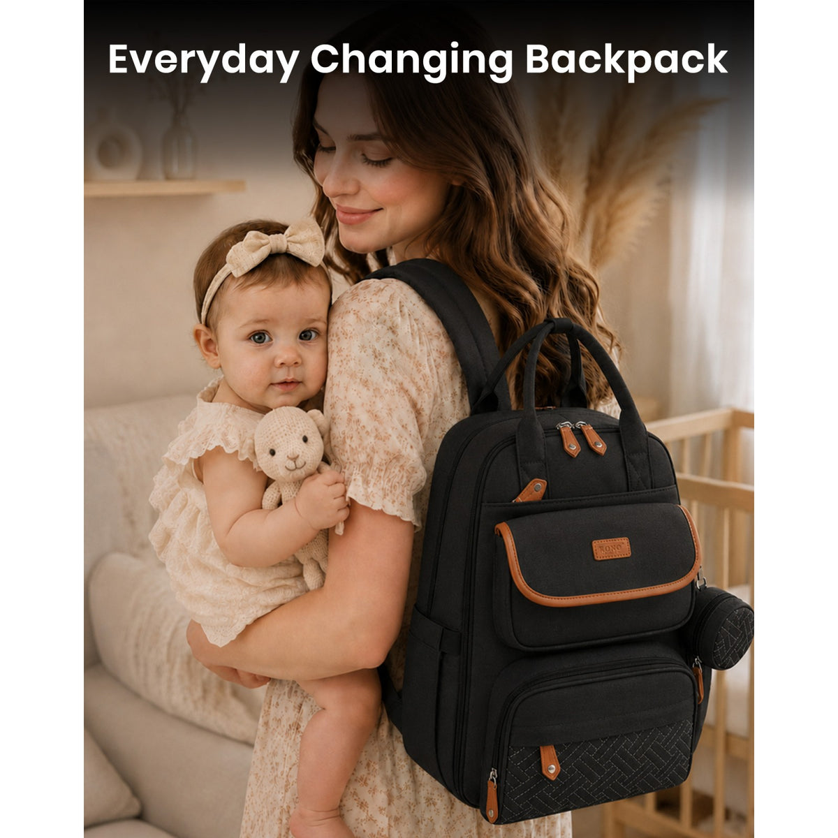 Kono 3-in-1 Mummy Nappy Backpack with Changing Mat & Insulated Pacifier Pouch