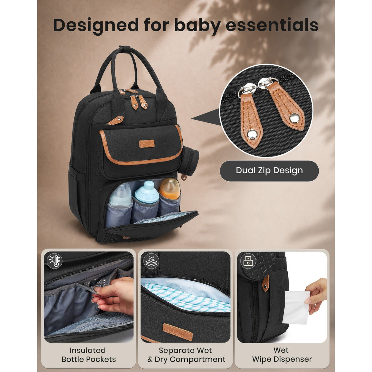 Kono 3-in-1 Mummy Nappy Backpack with Changing Mat & Insulated Pacifier Pouch