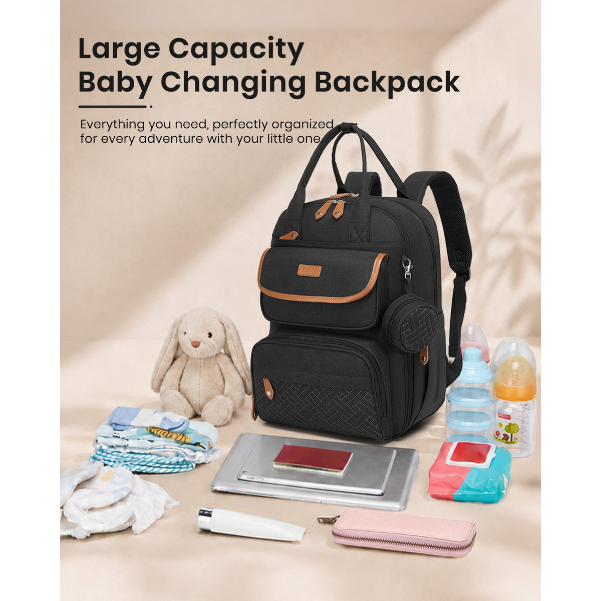 Kono 3-in-1 Mummy Nappy Backpack with Changing Mat & Insulated Pacifier Pouch