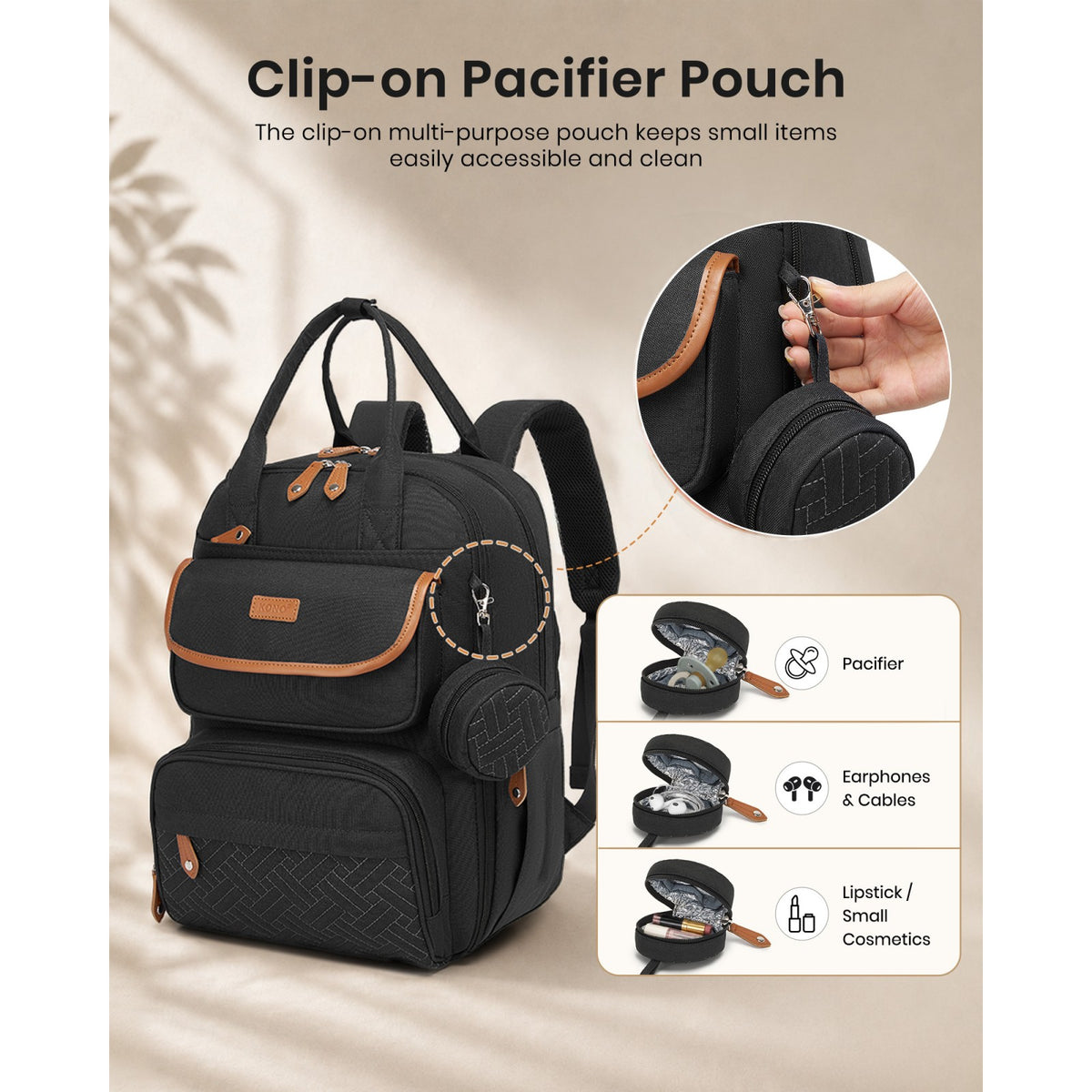 Kono 3-in-1 Mummy Nappy Backpack with Changing Mat & Insulated Pacifier Pouch