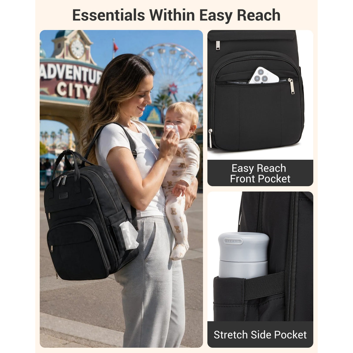 Kono 2-in-1 Nappy Changing Backpack, Large Capacity Diaper Bag With Changing Mat