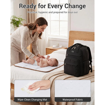 Kono 2-in-1 Nappy Changing Backpack, Large Capacity Diaper Bag With Changing Mat