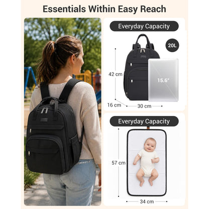 Kono 2-in-1 Nappy Changing Backpack, Large Capacity Diaper Bag With Changing Mat