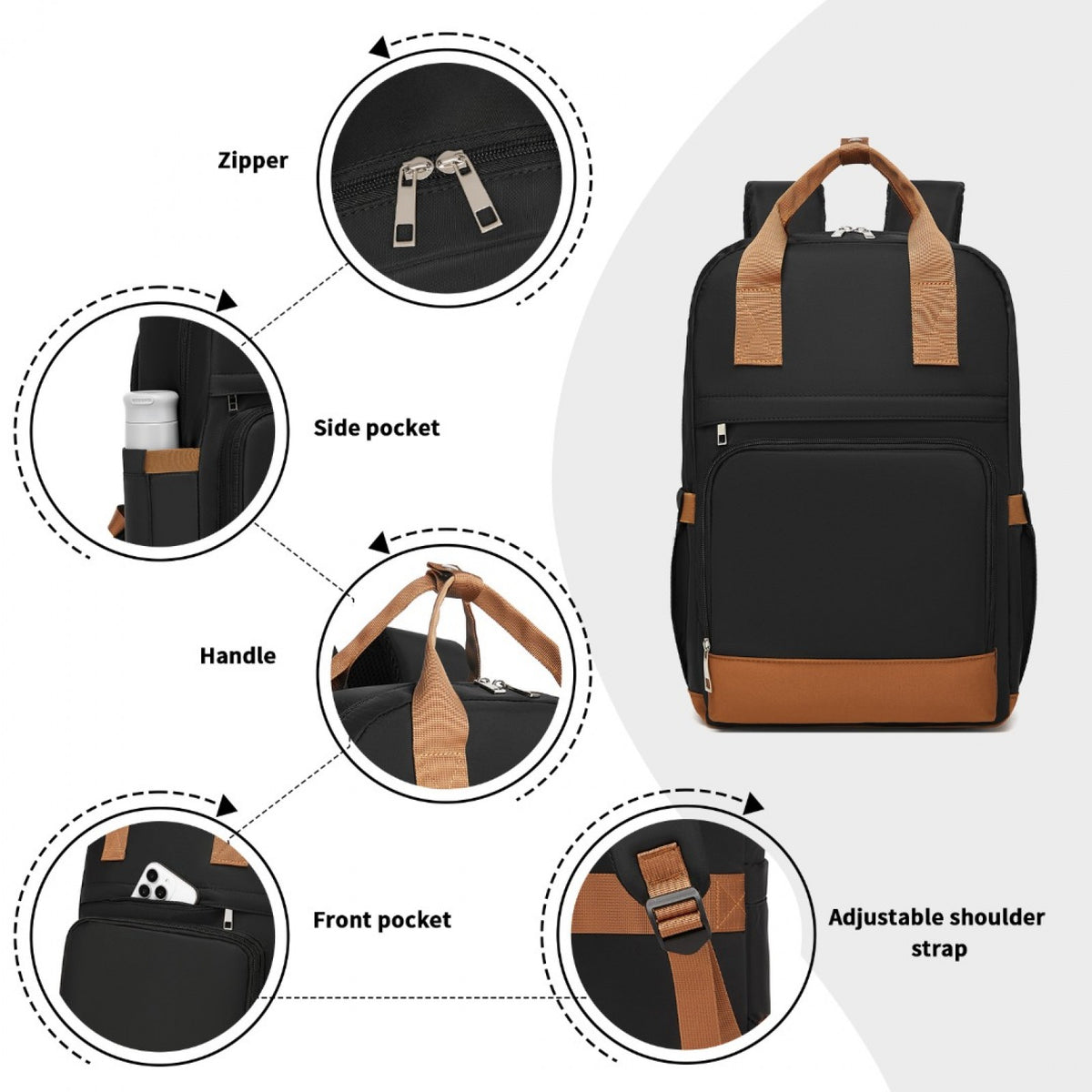 Kono Casual Contemporary Backpack with Laptop Sleeve & Padded Straps for Daily