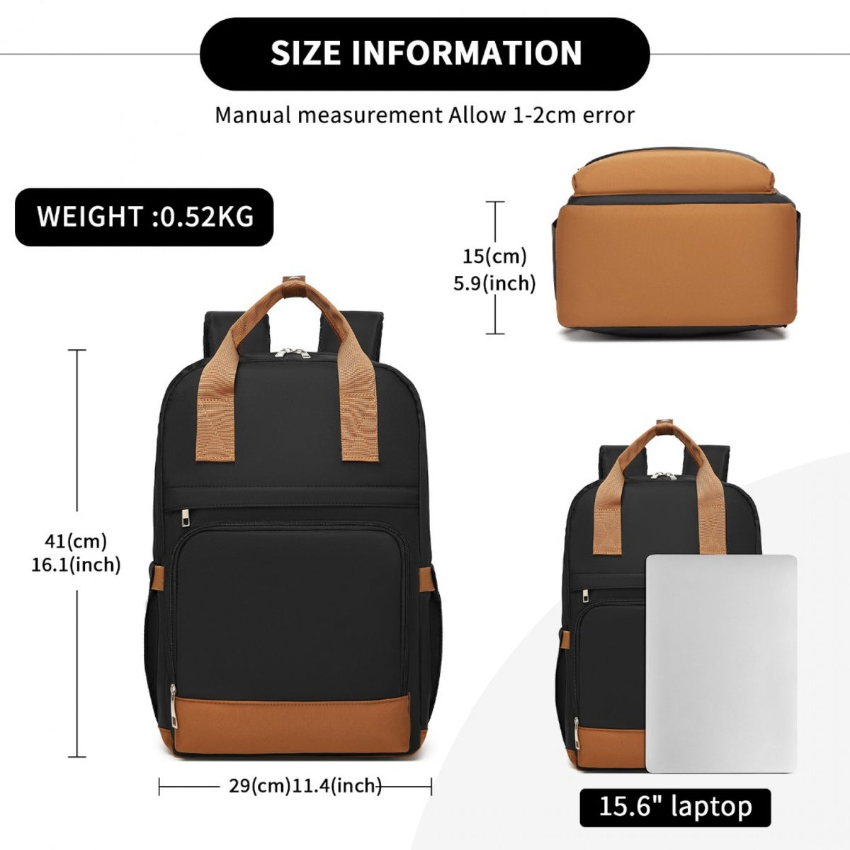 Kono Casual Contemporary Backpack with Laptop Sleeve & Padded Straps for Daily
