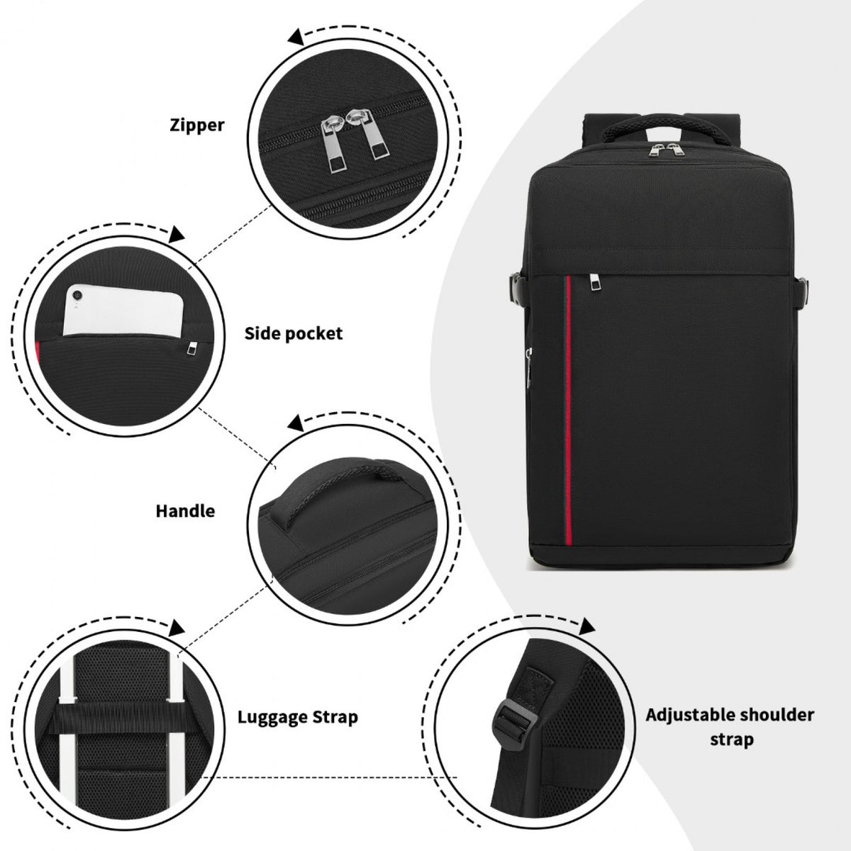 Kono 20L Cabin Backpack with Red Trim for 15.6” Laptop– Water-Resistant Travel
