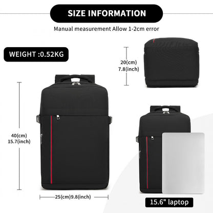 Kono 20L Cabin Backpack with Red Trim for 15.6” Laptop– Water-Resistant Travel