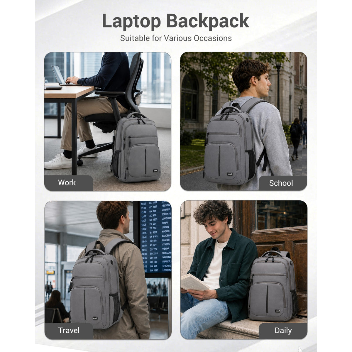 Kono Laptop Backpack with 15.6" Laptop Compartment