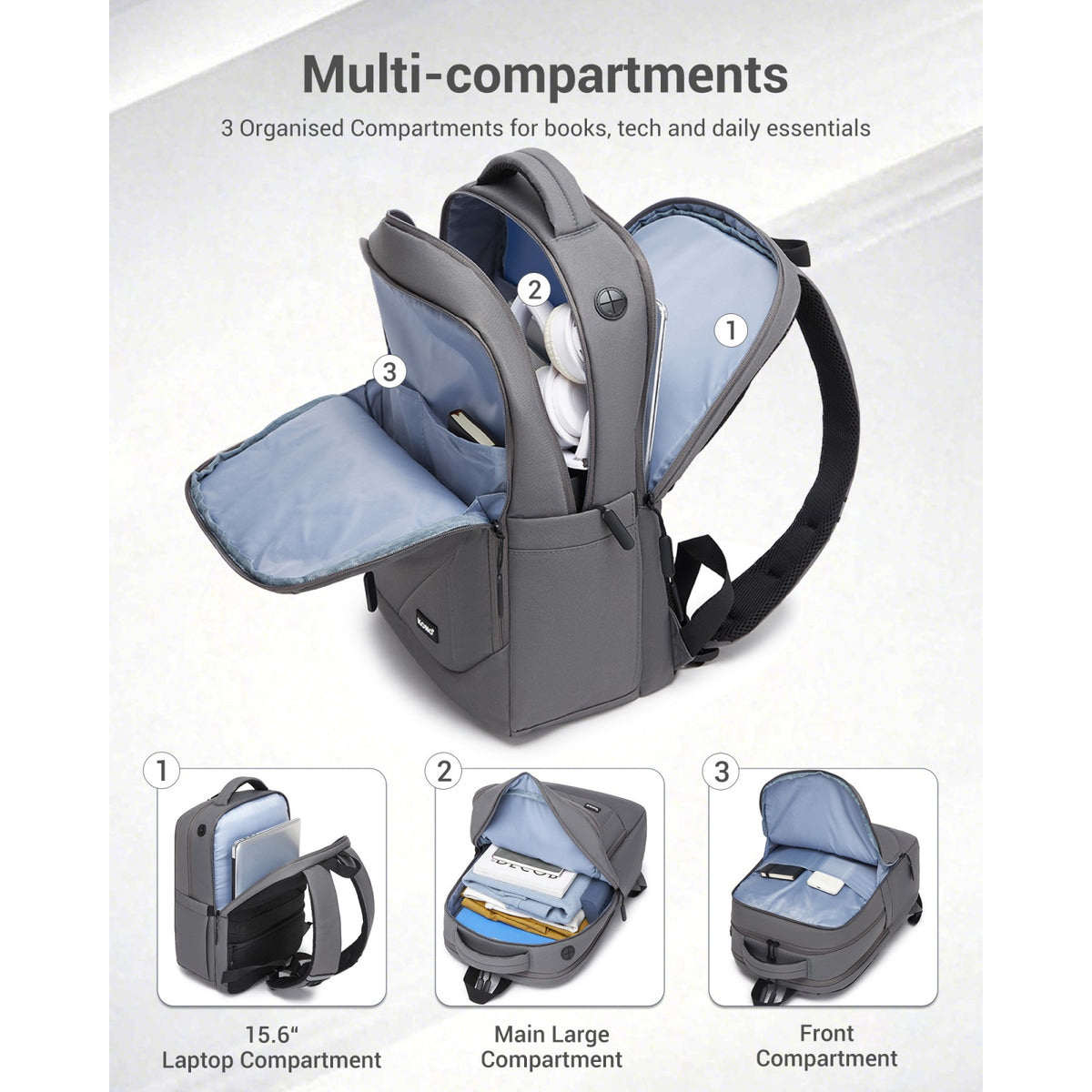 Kono Laptop Backpack with 15.6" Laptop Compartment, Stylish Commuter Bag